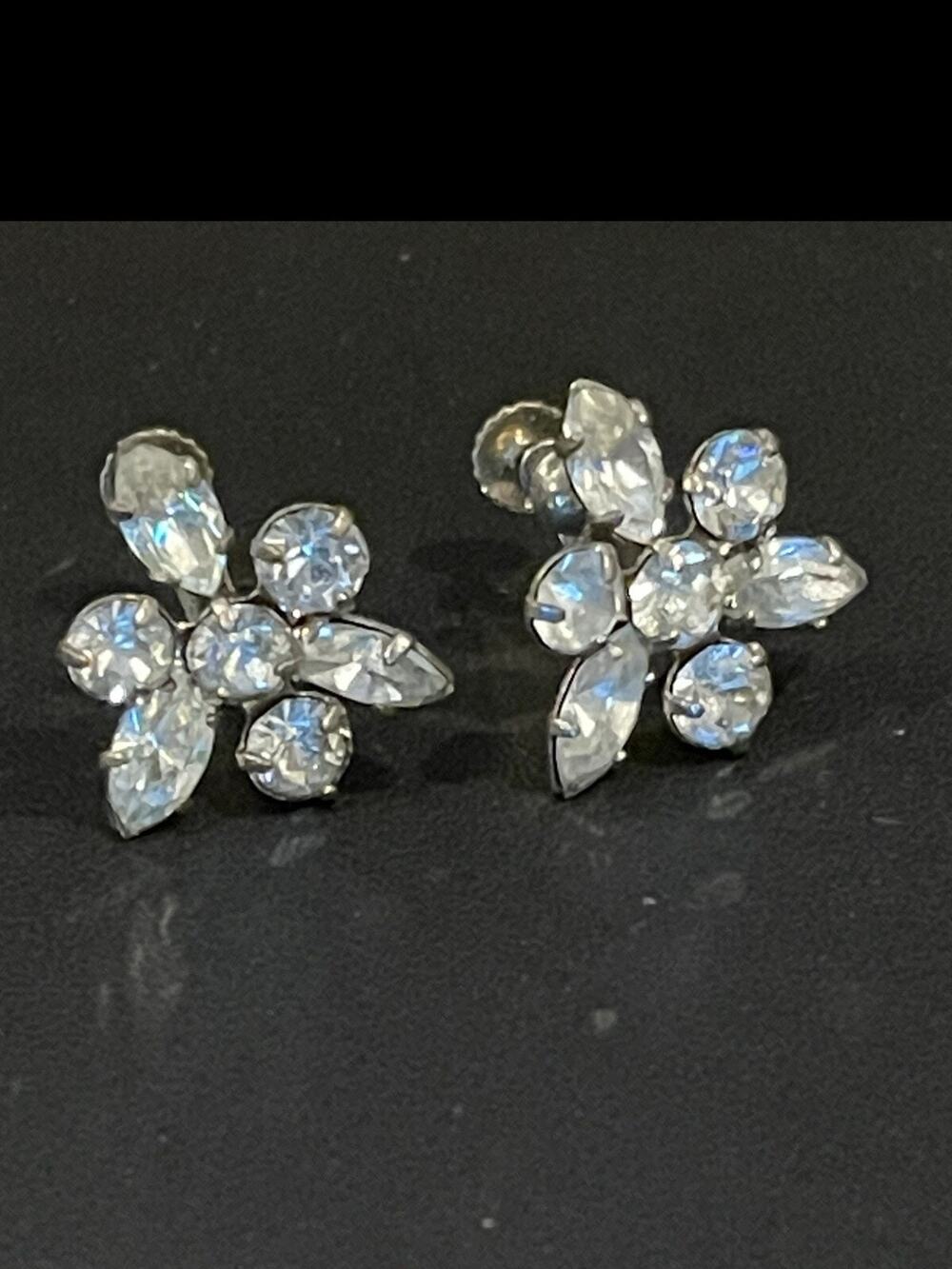 Vintage-1930's Glamour Art Deco Rhinestone Screw Back Earrings